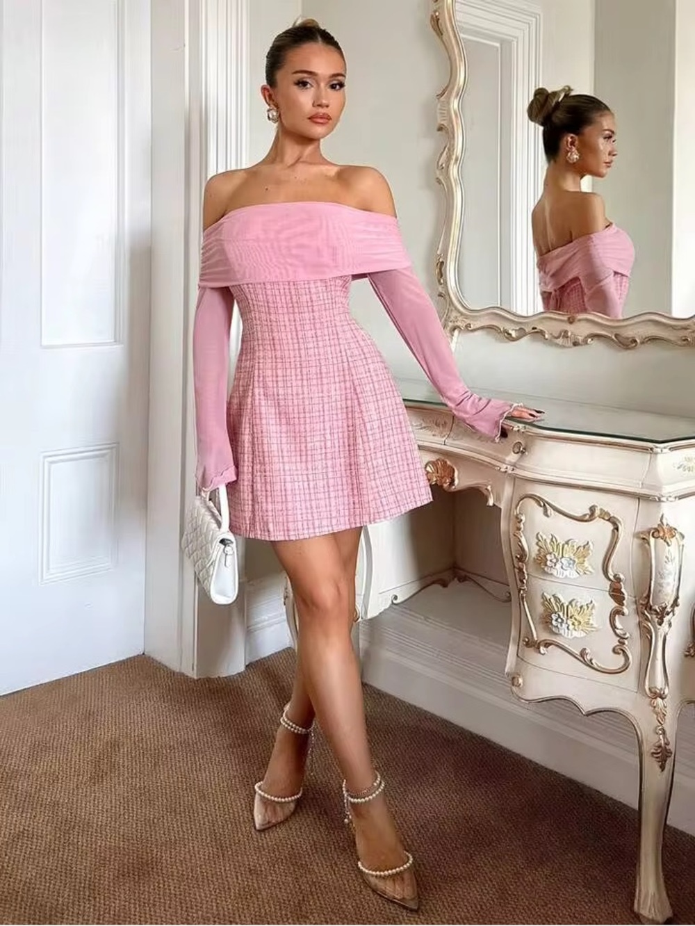 Off-Shoulder Pink Mini Dress